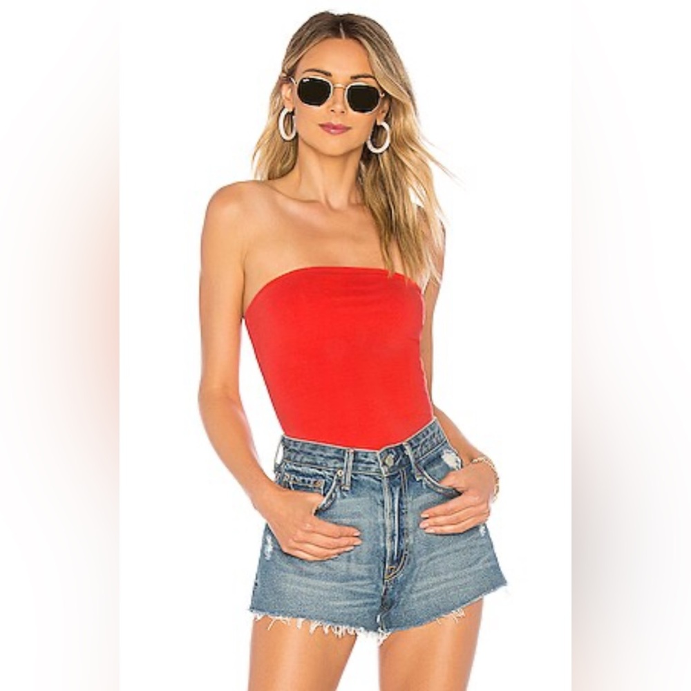 Superdown Red Strapless Fitted Bodysuit